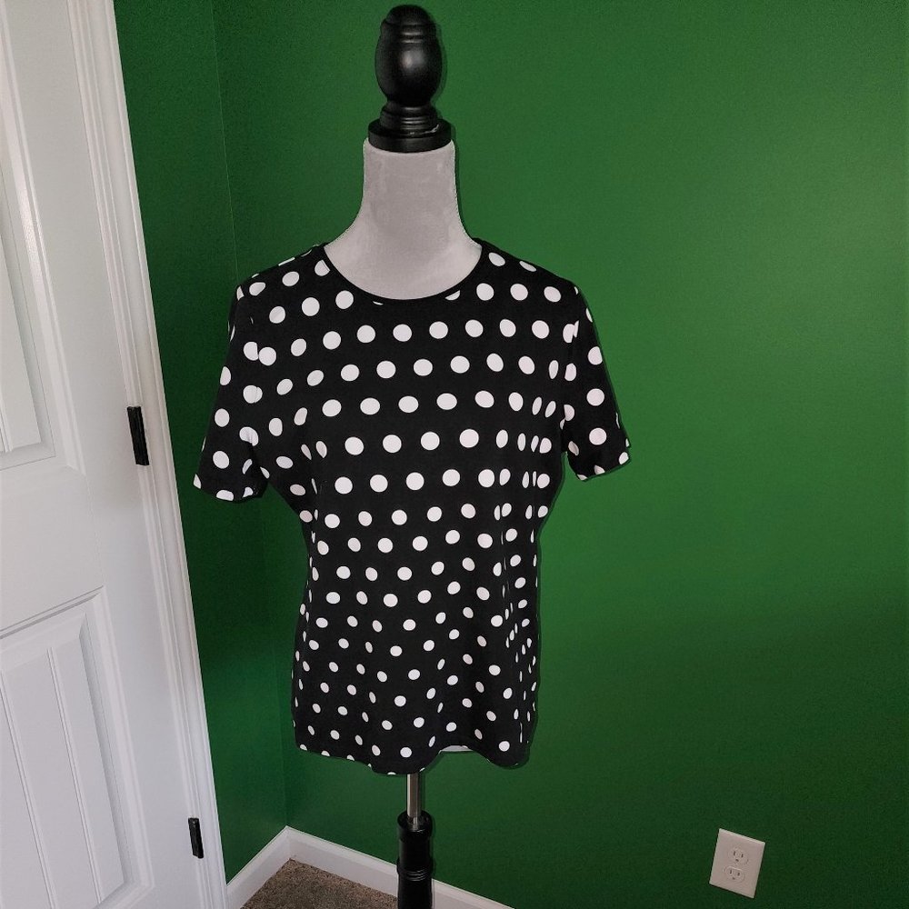 Talbots Black & White Polka Dot Tee Size L